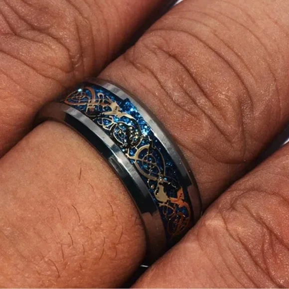 🆕 | Blue Stainless Steele | Men’s Dragon Band | Size 9 - Picture 4 of 7